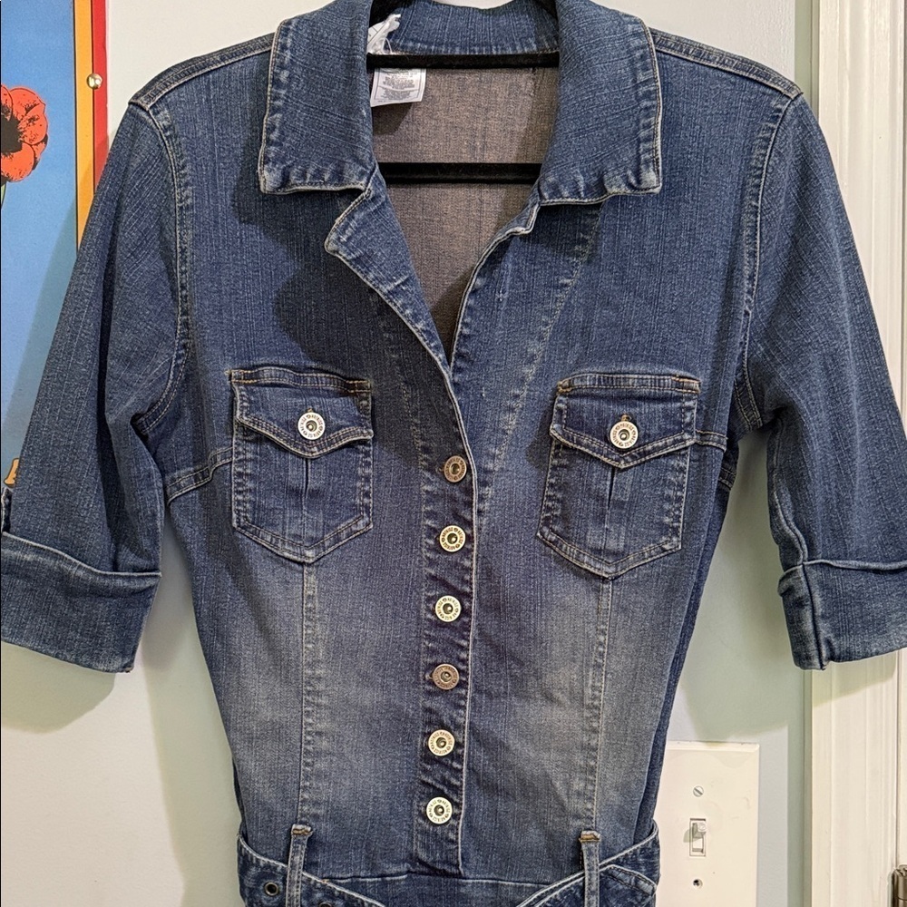 Hot Kiss Y2K Denim Shirt Dress Belted Button Front Blue Medium - Picture 14 of 16